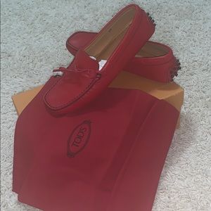Tods red leather loafers
